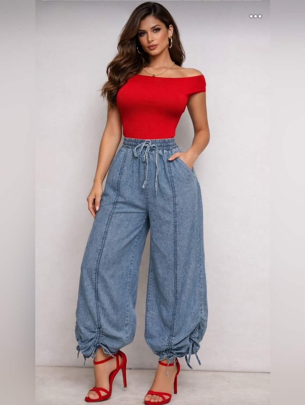 Blue Denim Drawstring Pants